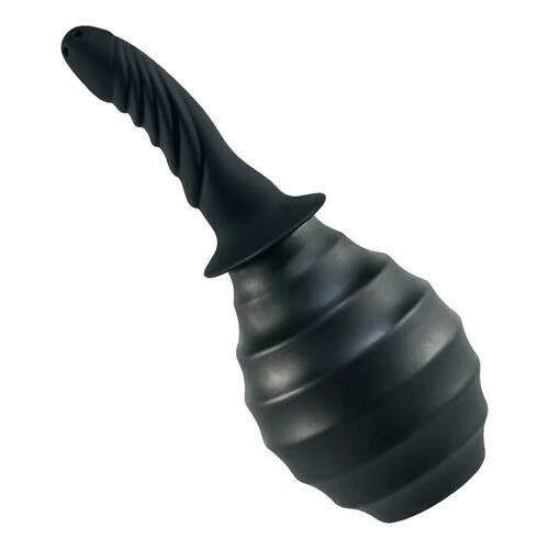 Black Curved Tip Ribbed Bulb Anal Douche