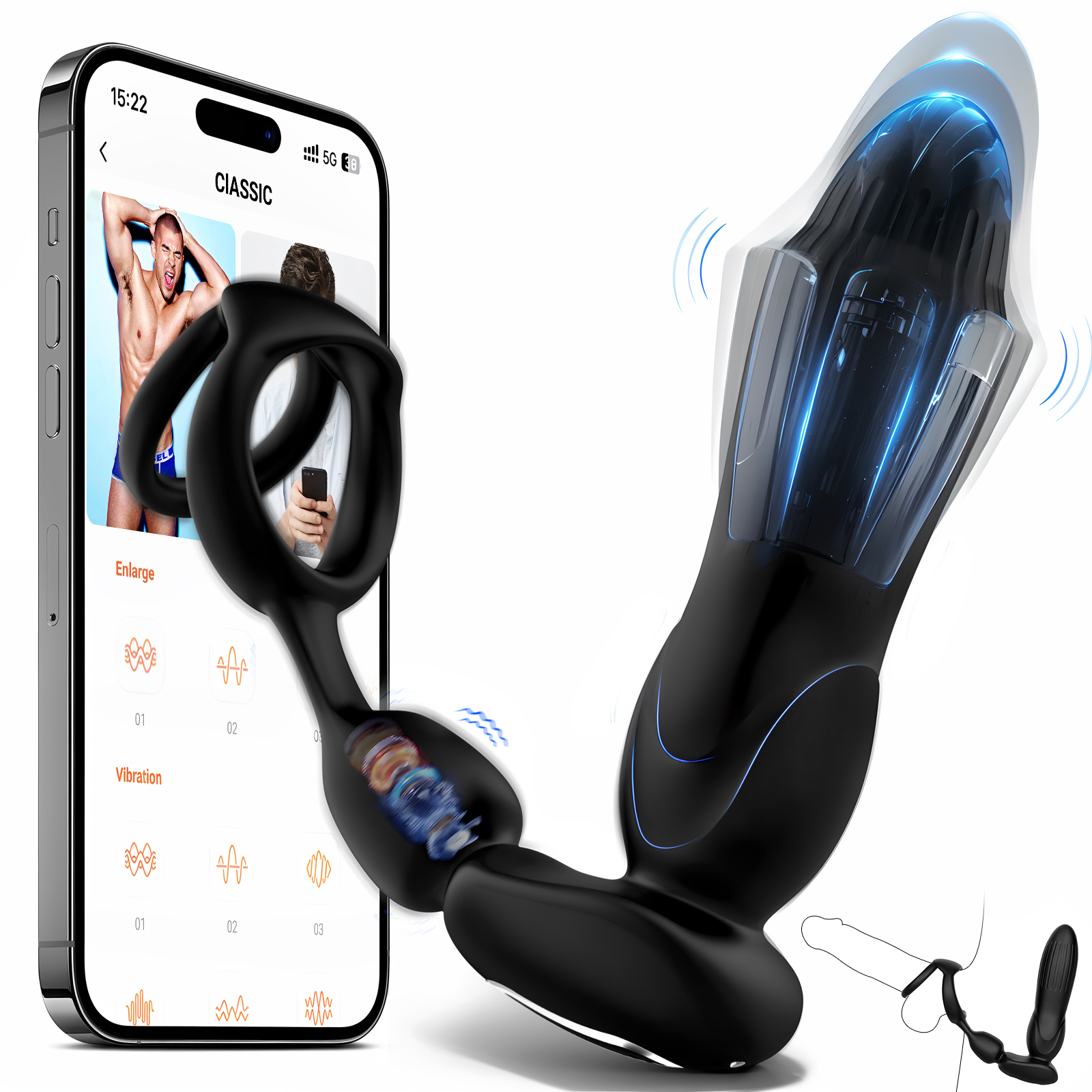 Vibrating & Inflating Expanding Anal Toy with Dual Rings